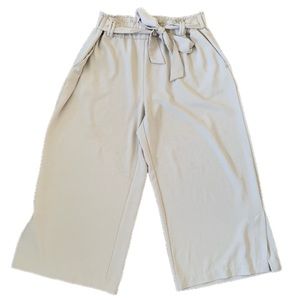 Elaine Rose High Waisted Beige Wide Leg Elastic Waist Split hem Pants Size XL